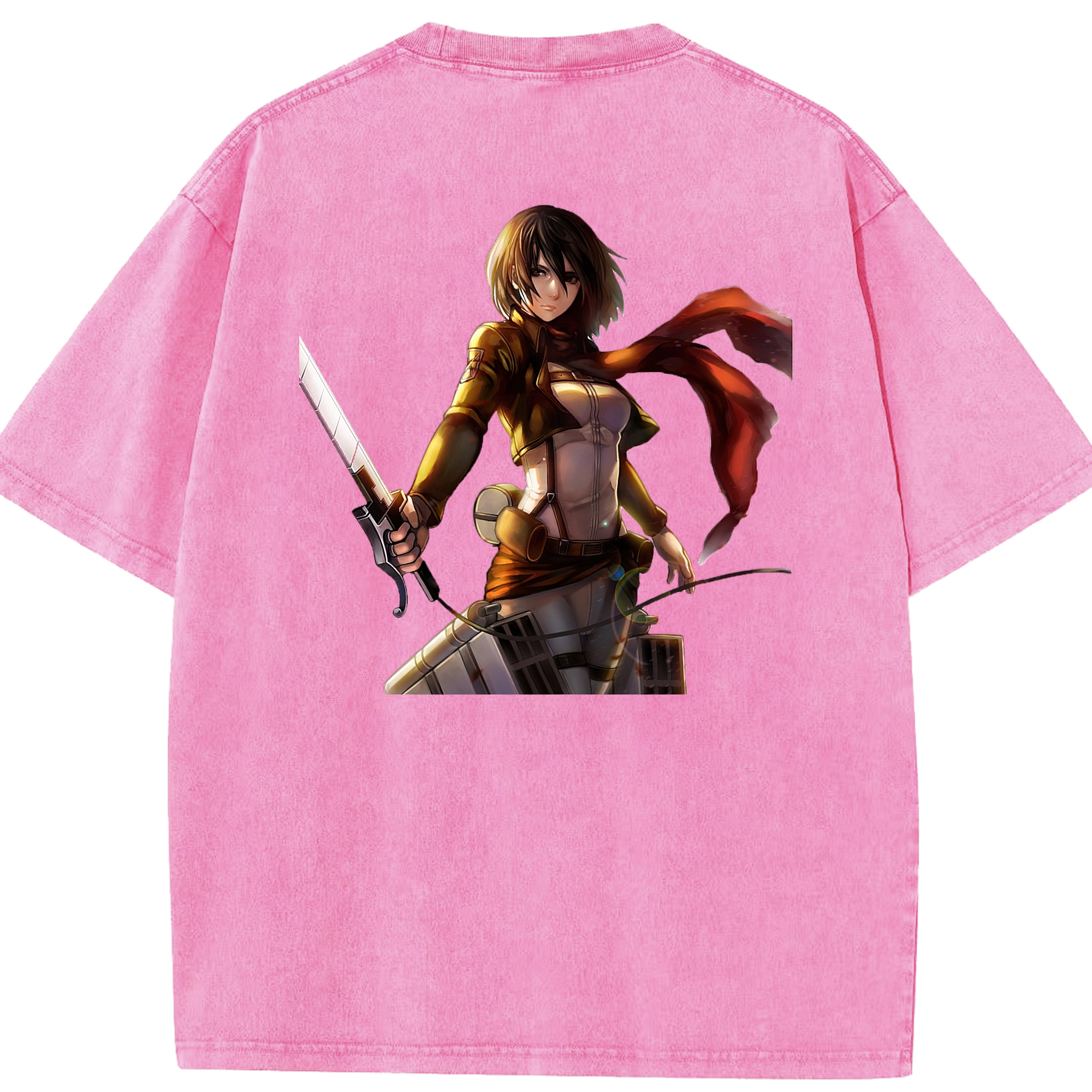 （画像用） 進撃の巨人 ミカサ·アッカーマン Attack on Titan Mikasa Ackerman 綿100% ヴィンテージ風 半袖Tシャツ（背面プリント）
